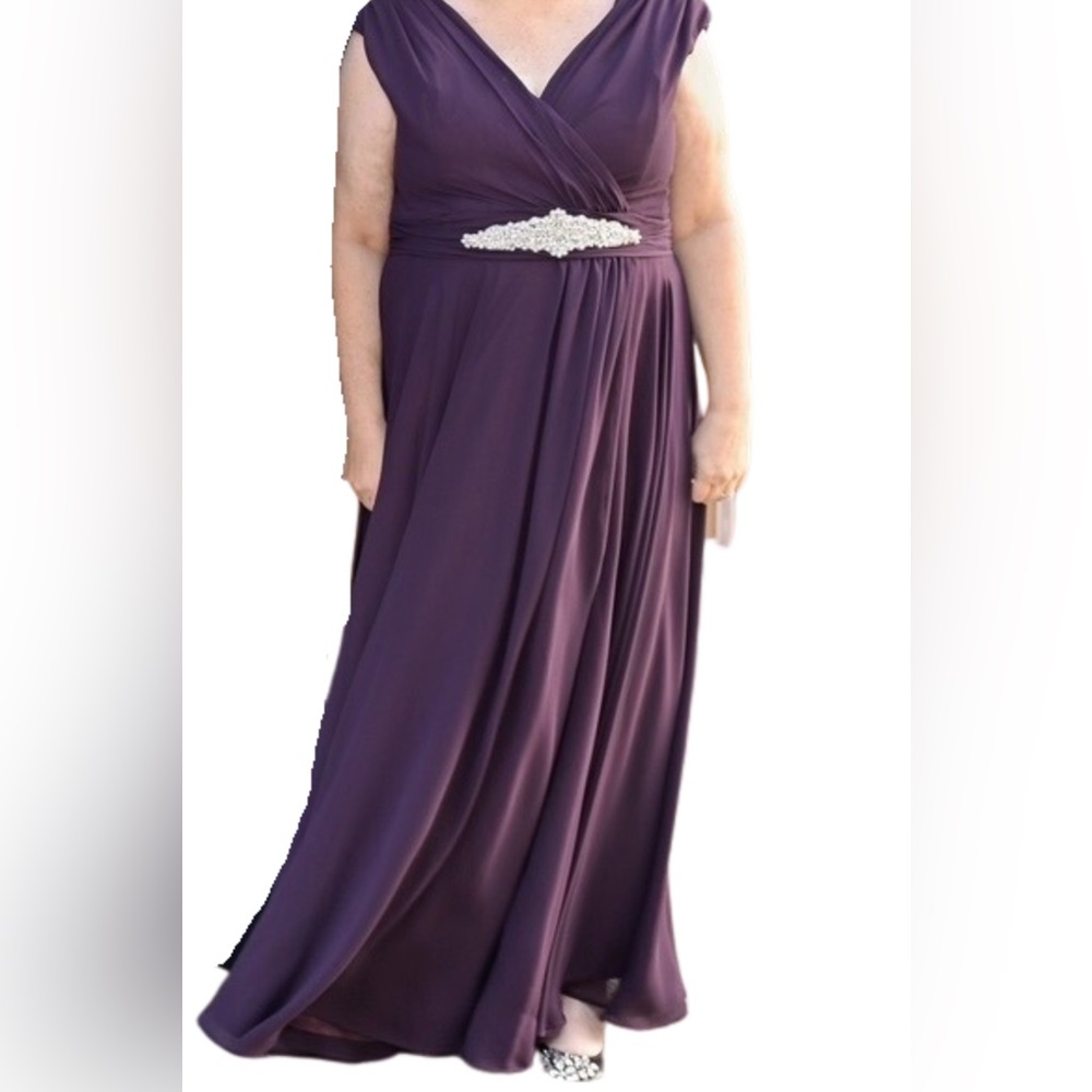 Plum Chiffon Gown with Embellished Waist